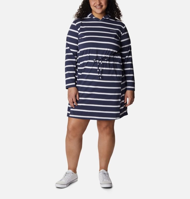 Women\'s Columbia Sun Trek Hooded Coverup Dress Stripe | Plus Size CA-GLA80